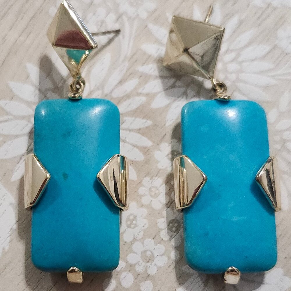 Kendra Scott Turquoise Blue Gold Drop Earrings